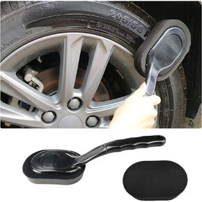 Sylvil Tire Shine Applicator Brush, High-Density Sponge Tire Dressing Applicator Pad with Long Handle, Multipurpose Curved Auto Tire Detailing Tool, Vehicle Cleaning Waxing Accessory