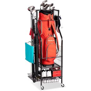 FHXZH Golf Bags Storage Garage Organizer - Golf Bag Stand Fit Single Golf Bags, Golf Clubs, and Golf Equipment Accessories, Golf Bag Storage Rack with Wheels for Garage, Club, Shed, Basement