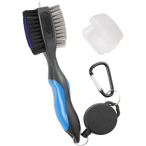 Golf Club Brushes, Golf Cleaning Tool, with Retractable Cleaning Nails, Nylon and Wire Bristles Oversize Double Brush Head with 2ft Retractable Zip-line Metal Buckle