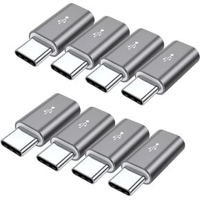 QianLink Micro USB to USB C Adapter,8-Pack Aluminum USB Type C Adapter Convert Connector Compatible with Samsung Galaxy S10 S9 S8 Plus Note 9 8, LG V40 V35 V30 V20 G7 G6,Pixel 2 XL,Moto Z2 Z3(Gray)