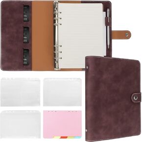 Songaa A5 Binder 6 Ring PU Leather Binder Notebook Soft Cover - Refillable Notebook A5 Planner Binder with Binder Pockets, Dividers, A5 Refill Paper, Pink Notebook for Travel Binder Journal