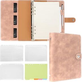 Songaa A5 Binder 6 Ring PU Leather Binder Notebook Soft Cover - Refillable Notebook A5 Planner Binder with Binder Pockets, Dividers, A5 Refill Paper, Pink Notebook for Travel Binder Journal