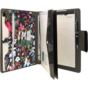 Padfolio Ring Binder with Expanded Document Bag, Flower Texture PU Leather Organizer Portfolio with 3-Ring Binder and Clipboard (Red) in Kuwait