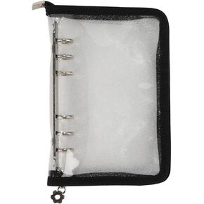 MultiBey A5 Binder Pocket PVC Cover Notebook Shell with Zipper, Waterproof Sparkling A5 6 Ring Loose Leaf Binder Wallet for Cash Budget System, Journaling, Planner (10'' x 7'', Orange)