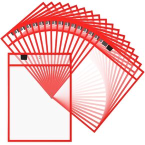 Cholemy 25 Pcs Job Ticket Holders 9 x 12'' Dry Erase Document Shop Ticket Holders Reusable Clear Pocket Sleeves Hanging Sheet Protectors for Work Classroom Office Organization Supplies(Red)
