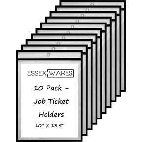 4 Pack, Black, Job Ticket Holders, 10" Wide x 13.5" Tall - Clear Plastic Shop Ticket Holders - Easy to Use, Reusable & Easy Erase Plastic Invoice Holders, Water-Resistant & Durable