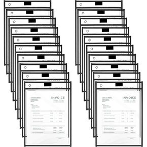 50 Pack Shop Ticket Holders, 10 x 14 Inches Dry Erase Pockets Job Ticket Holders Clear Order Ticket Sleeve Hanging Job Ticket Holders Plastic Sleet Protectors Pocket for Teacher Work, Black