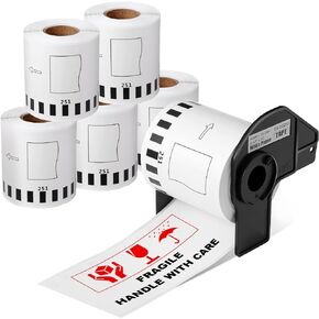 Compatible Brother DK-2251 Continuous Length Label Black/Red on White Paper Tape DK-22251 Replacement for Brother QL-820NWB QL 810W QL800, 2.4"x 50ft, 6 Rolls + 1 Refillable Cartridges