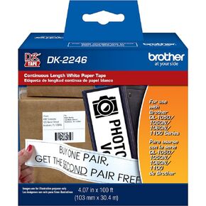 Brother Genuine DK-2246 Label Paper for Brother QL Label Printers - Continuous Length Black on White Paper Labels, 4.07" x 100’ (103mm x 30.4m)