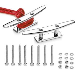 Boat Cleat 5 Inch Open Base 2 Pcs, Small Dock Cleat, Heavy Duty 316 Stainless Steel, Curtain Tie, Hook, Include Installation Screws