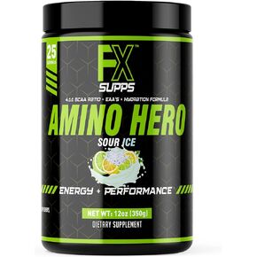 FX Supps Amino Hero Sour Ice Flavor (25 Servings) | Post-Workout Recovery Drink for Men and Women | Energy Powder Mix with BCAA, EAA, and Electrolytes | Promotes Endurance and Healthy Muscles - 1 Pack