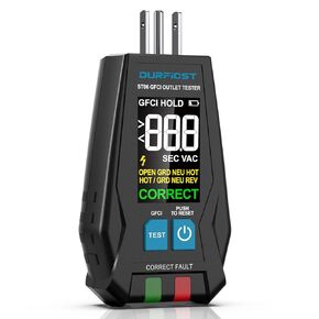 جهاز اختبار منفذ GFCI، جهاز اختبار منفذ كهربائي DURFICST مع شاشة LCD عالية الوضوح مقاس 1.7 بوصة، جهاز اختبار وعاء قياسي بـ 3 أسلاك 120 فولت، يكتشف مشاكل الأسلاك المنزلية والمكتبية الشائعة