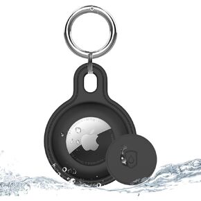 Airtag Holder AirTag Case, Anti-Scratch Airtag Keychain Compatible with Apple AirTag, Waterproof All-Round Protective Airtag Case for Keys, Bags, Kids, Pet and More (Matt Black)
