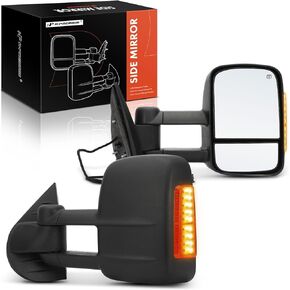 A-Premium Towing Mirrors - Compatible with Chevrolet Silverado 1500 2500 HD 3500 HD, Tahoe, Suburban 1500 2500, Avalanche & GMC Sierra 2500 HD - Manual Folding Telescoping Heated Black - Pair Set