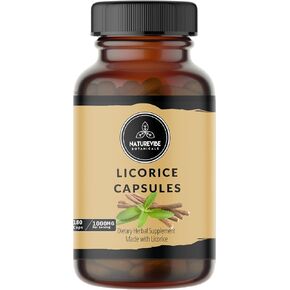 Naturevibe Botanicals Licorice Capsules Premium 180 Veg Capsules | Overall Health & Well Being | 1000mg Per Serving | Made with Pure Herb Licorice Powder in Kuwait