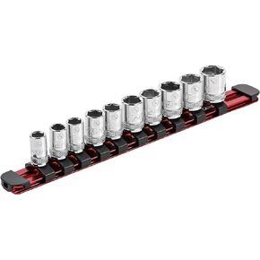 ARES 60098-1/4-Inch Drive Blue 9.84-Inch Socket Rail with Locking End Caps - Aluminum Rail Stores up to 10 Sockets and Keeps Your Tool Box Organized