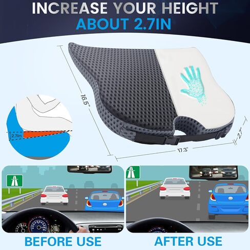 GSPSCN وسادة مقعد السيارة من إسفنج الذاكرة، وسادة كرسي إسفين مرتفعة للأشخاص القصيرين الذين يقودون السيارة، وسادة وسادة بعقب للعصعص، عظم الذنب، تخفيف آلام أسفل الظهر في مقعد السيارة، المكتب، كرسي مكتب الكمبيوتر in Kuwait