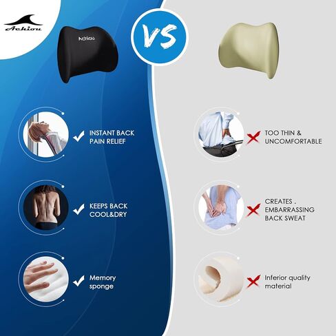 Achiou Lumbar Support Pillow for Office Chair Car Seat Orthopedic Chair, Memory Foam Pad and Back Cushion for Back Pain Relief, Versatile Use Supportive Cushion in Saudi Arabia