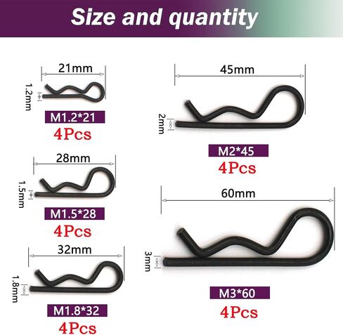 20 Pcs 5 Sizes Stainless Steel Cotter Pins R Clips Retaining Pins Hitch Pin Hair Pin Assortment Spring Clip Retainer Pins Kit for Hitch Pin Lock System, Garage,Trucks, Engine Repair in Saudi Arabia