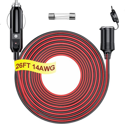 12V/24V Heavy Duty Cigarette Lighter Extension Cord 6FT with LED Light for Car Vehicle Tire Pump Air Compressor Refrigerator Coffee Maker etc. (1*Spare Fuse) in Saudi Arabia