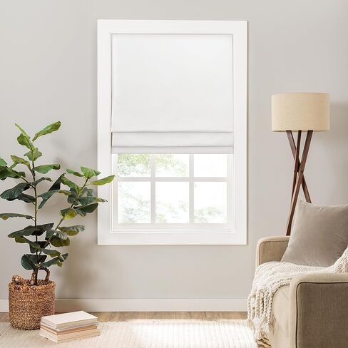 Eclipse Lane Cordless Roman Shades for Windows, Room Darkening, 23 in Wide x 64 in Long, Noise Reducing and Energy Efficient Window Treatments for Living Room, Bedroom or Office, White in Saudi Arabia