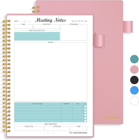 8.5"x11" Meeting Notebook for Work with Sticky Tabs, A4 Work Notebooks for Note Taking and Keep Agendas on Track, Work Planner with Action Items to Manage Business Projects, 160 Pages, Black in Kuwait