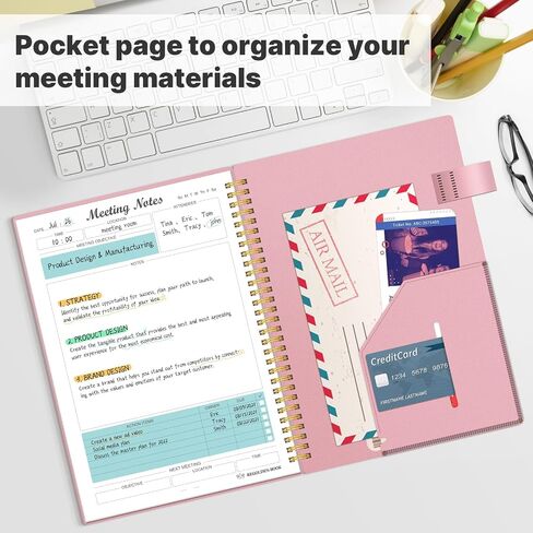 8.5"x11" Meeting Notebook for Work with Sticky Tabs, A4 Work Notebooks for Note Taking and Keep Agendas on Track, Work Planner with Action Items to Manage Business Projects, 160 Pages, Black in Kuwait