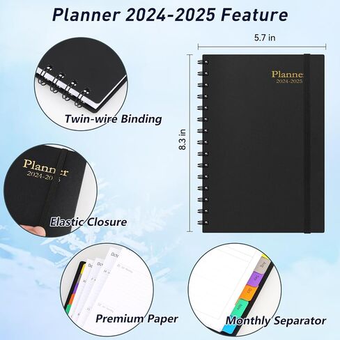 مخطط يومي 2024-2025 - مخطط 18 شهرًا مع علامات تبويب، تقويم سنوي شهري أسبوعي، مخطط إدارة الوقت الحلزوني، يناير 2024 - يونيو 2025، غطاء مرن، ورق سميك 100 جرام في المتر المربع، مقاس A5، أسود in Kuwait