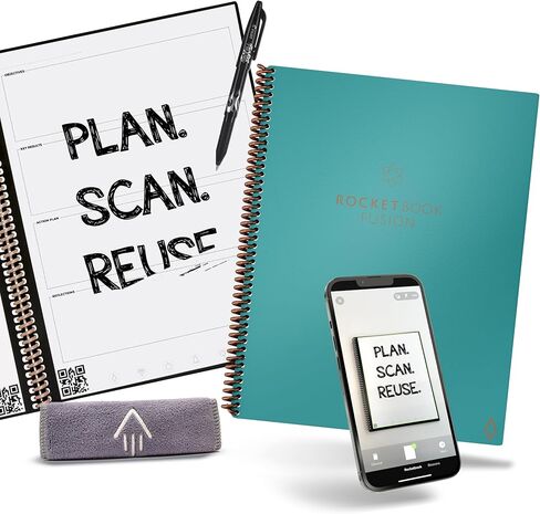 مخطط ومفكرة Rocketbook، Fusion: مخطط ومفكرة ذكية قابلة لإعادة الاستخدام | تحسين الإنتاجية باستخدام مخطط الكمبيوتر المحمول المتصل رقميًا | منقط، 8.5 بوصة × 11 بوصة، 42 صفحة، رمادي داكن in Kuwait