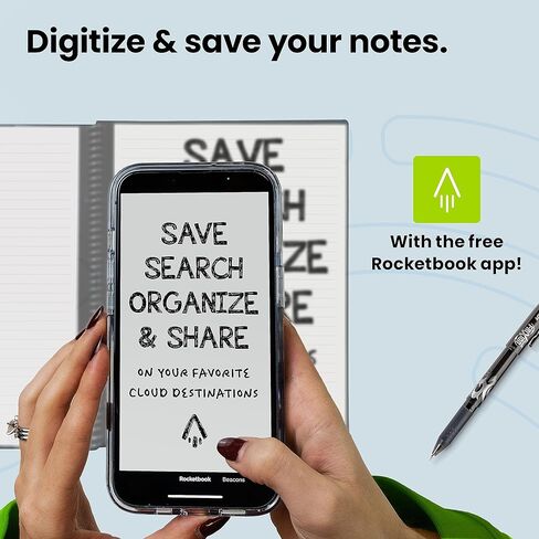 مخطط ومفكرة Rocketbook، Fusion: مخطط ومفكرة ذكية قابلة لإعادة الاستخدام | تحسين الإنتاجية باستخدام مخطط الكمبيوتر المحمول المتصل رقميًا | منقط، 8.5 بوصة × 11 بوصة، 42 صفحة، رمادي داكن in Kuwait