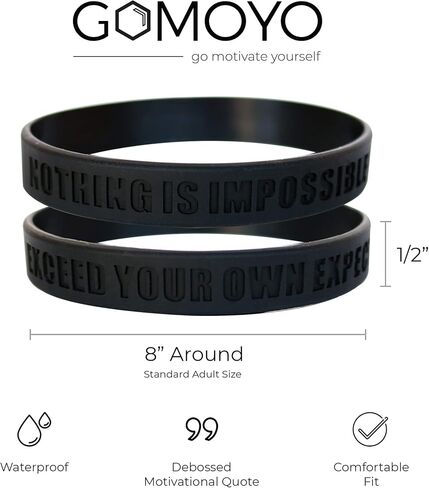GOMOYO لا شيء مستحيل، يتجاوز توقعاتك الخاصة الأساور سيليكون تحفيزية، أساور مطاطية للياقة البدنية، والتدريبات، وممارسة الرياضة، وكرة السلة، ورفع، والرياضات الجماعية in Kuwait