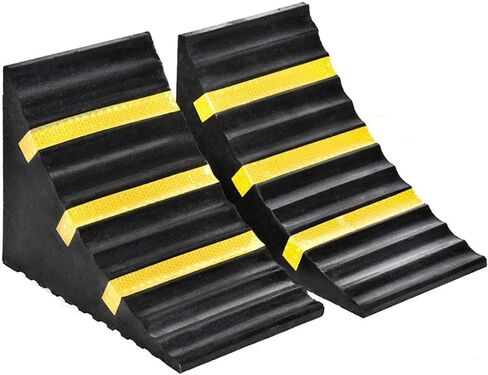 B 2 Pack Heavy Duty Large Solid Rubber Wheel Chock with Handle for Travel Trailer, Truck, Commercial Vehicle and RV, 10" x 6" x 7.3" in Kuwait