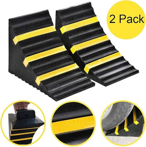 B 2 Pack Heavy Duty Large Solid Rubber Wheel Chock with Handle for Travel Trailer, Truck, Commercial Vehicle and RV, 10" x 6" x 7.3" in Kuwait