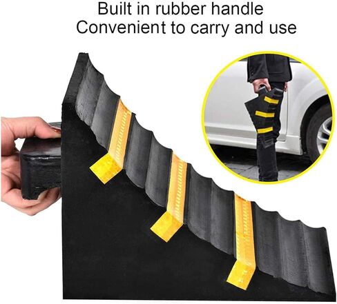B 2 Pack Heavy Duty Large Solid Rubber Wheel Chock with Handle for Travel Trailer, Truck, Commercial Vehicle and RV, 10" x 6" x 7.3" in Kuwait