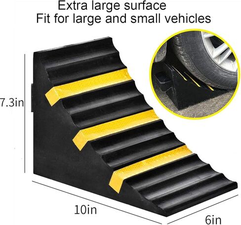 B 2 Pack Heavy Duty Large Solid Rubber Wheel Chock with Handle for Travel Trailer, Truck, Commercial Vehicle and RV, 10" x 6" x 7.3" in Kuwait