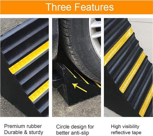 B 2 Pack Heavy Duty Large Solid Rubber Wheel Chock with Handle for Travel Trailer, Truck, Commercial Vehicle and RV, 10" x 6" x 7.3" in Kuwait