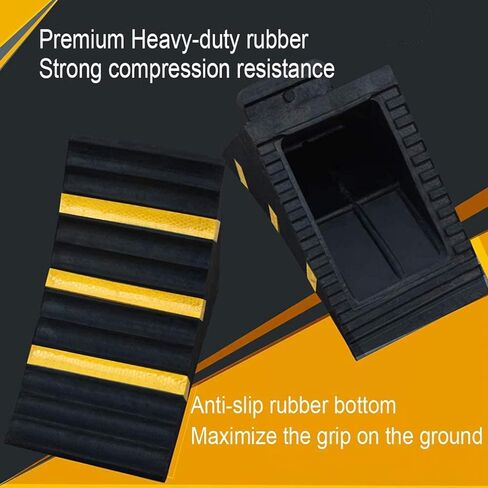 B 2 Pack Heavy Duty Large Solid Rubber Wheel Chock with Handle for Travel Trailer, Truck, Commercial Vehicle and RV, 10" x 6" x 7.3" in Kuwait