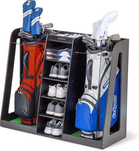 GoSports Premium Wooden Golf Bag Organizer and Storage Rack - Holds 2 Golf Bags - Black, White or Brown Finish in Saudi Arabia
