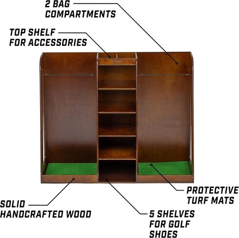 GoSports Premium Wooden Golf Bag Organizer and Storage Rack - Holds 2 Golf Bags - Black, White or Brown Finish in Saudi Arabia