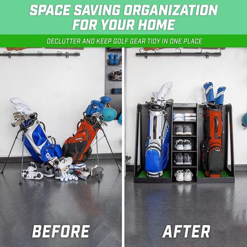 GoSports Premium Wooden Golf Bag Organizer and Storage Rack - Holds 2 Golf Bags - Black, White or Brown Finish in Saudi Arabia