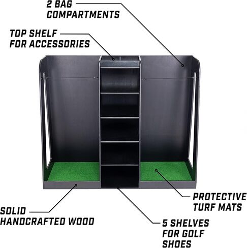 GoSports Premium Wooden Golf Bag Organizer and Storage Rack - Holds 2 Golf Bags - Black, White or Brown Finish in Saudi Arabia