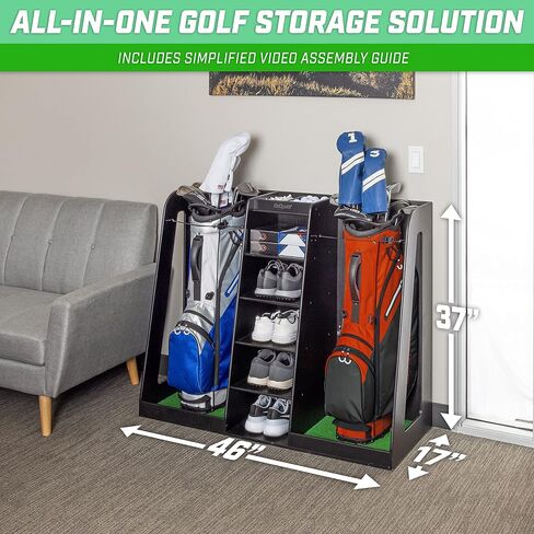 GoSports Premium Wooden Golf Bag Organizer and Storage Rack - Holds 2 Golf Bags - Black, White or Brown Finish in Saudi Arabia