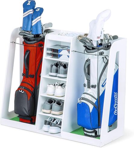 GoSports Premium Wooden Golf Bag Organizer and Storage Rack - Holds 2 Golf Bags - Black, White or Brown Finish in Saudi Arabia
