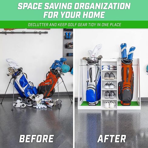 GoSports Premium Wooden Golf Bag Organizer and Storage Rack - Holds 2 Golf Bags - Black, White or Brown Finish in Saudi Arabia