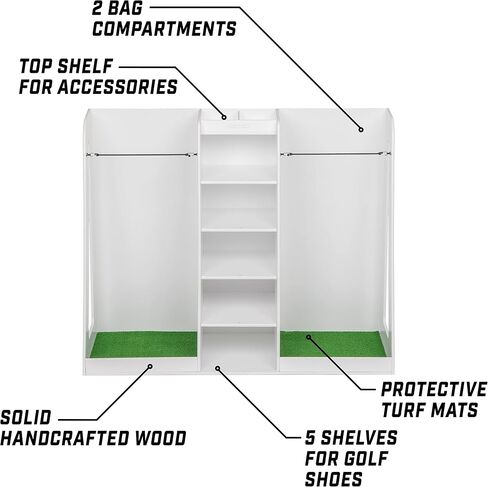 GoSports Premium Wooden Golf Bag Organizer and Storage Rack - Holds 2 Golf Bags - Black, White or Brown Finish in Saudi Arabia