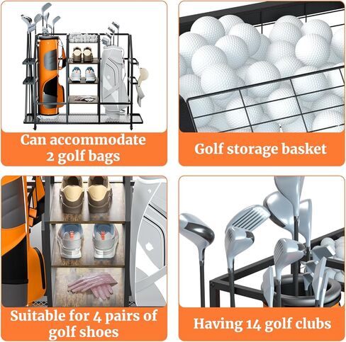 منظم حقيبة الجولف Sdyneut، منظم تخزين الجولف للمرآب، حامل منظم الجولف يناسب حقيبتين جولف وغيرها من ملحقات معدات الجولف رف تخزين الجولف مع عجلات للمرآب والنادي والسقيفة in Kuwait