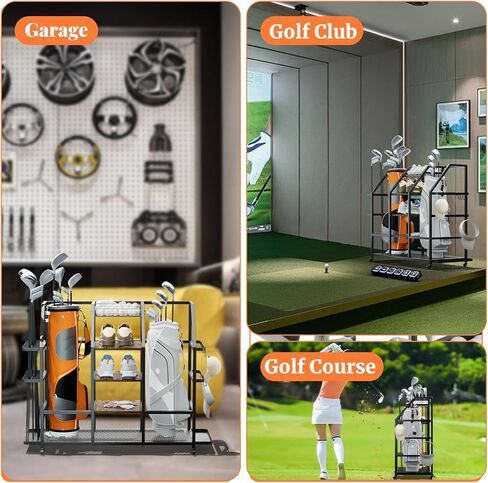 منظم حقيبة الجولف Sdyneut، منظم تخزين الجولف للمرآب، حامل منظم الجولف يناسب حقيبتين جولف وغيرها من ملحقات معدات الجولف رف تخزين الجولف مع عجلات للمرآب والنادي والسقيفة in Kuwait