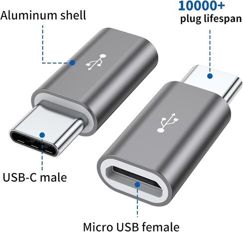 محول QianLink Micro USB إلى USB C، 8 عبوات من محول USB من النوع C من الألومنيوم متوافق مع Samsung Galaxy S10 S9 S8 Plus Note 9 8، LG V40 V35 V30 V20 G7 G6، Pixel 2 XL، Moto Z2 Z3 (رمادي) in Kuwait