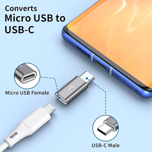 محول QianLink Micro USB إلى USB C، 8 عبوات من محول USB من النوع C من الألومنيوم متوافق مع Samsung Galaxy S10 S9 S8 Plus Note 9 8، LG V40 V35 V30 V20 G7 G6، Pixel 2 XL، Moto Z2 Z3 (رمادي) in Kuwait