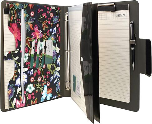 Padfolio Ring Binder with Expanded Document Bag, Flower Texture PU Leather Organizer Portfolio with 3-Ring Binder and Clipboard (Red) in Kuwait